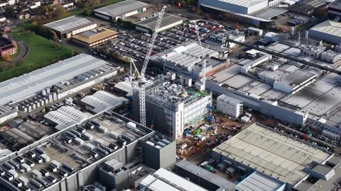 Data centers in Slough, England. Data facilities under construction. Stock Footage 320608607