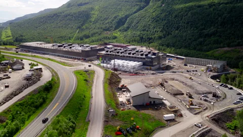 Data centre construction site with cranes and equipment, Norway Stock Footage 347395577
