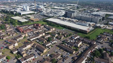 Data Centre Facility and Suburban Housing Aerial Shot Stock Footage 338011945