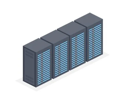 Data centre with server racks isometric 3D icon. Internet network equipment,  イラスト素材