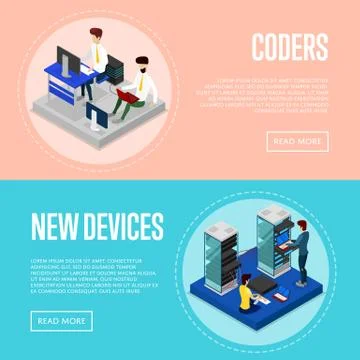 Data centre upgrading service isometric posters Illustrazione stock