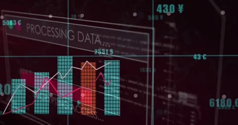 Data chart animating in dark HUD processing panel sliding bars rising trend Stock Footage 329700960