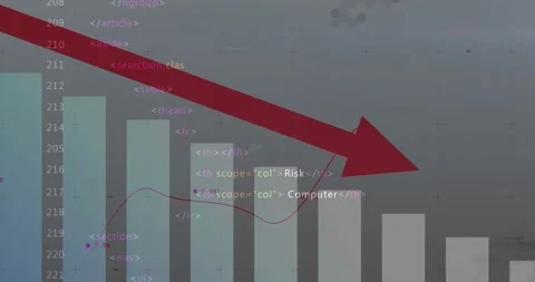 Data chart reacting to code fragments, arrow sliding, plot pulsing, showing 스톡 동영상 332275451