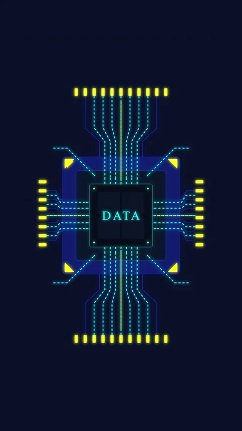 Data chip motion graphic with glowing circuit board pathways, network lines.. Stock Footage 348326967