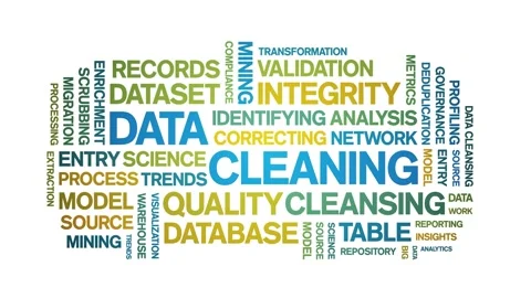 Data Cleaning animated word cloud,animation kinetic typography seamless loop. Stock Footage 308350340