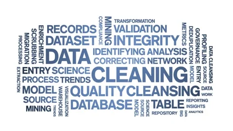 Data Cleaning animated word cloud,animation kinetic typography seamless loop. Stock Footage 308350352