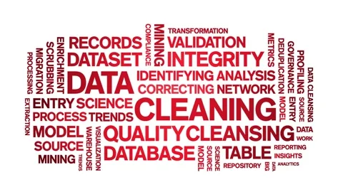 Data Cleaning animated word cloud,animation kinetic typography seamless loop. Stock Footage 308350379