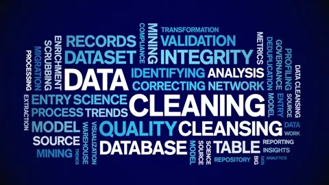 Data Cleaning animated word cloud,animation kinetic typography seamless loop. Stock Footage 308350472