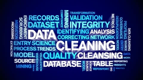 Data Cleaning animated word cloud,animation kinetic typography seamless loop. Stock Footage 308350654