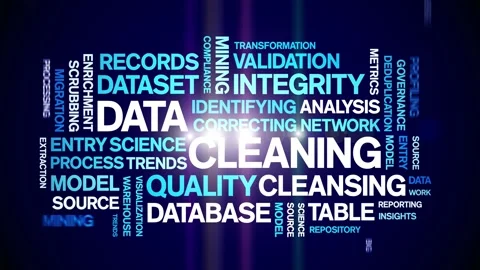 Data Cleaning animated word cloud,animation kinetic typography seamless loop. Stock Footage 308350802