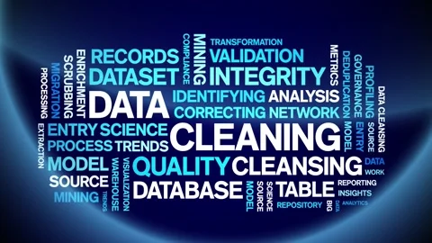 Data Cleaning animated word cloud,animation kinetic typography seamless loop. Stock Footage 308350924