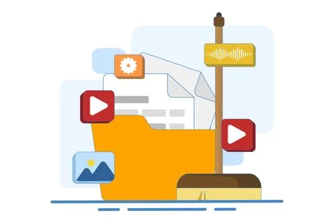 Data cleaning concept, Clear cache memory, download cloud history data. Stock Illustration