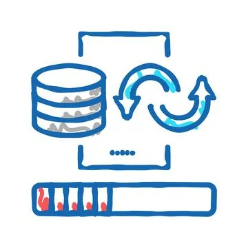 Data cleaning digital processing icon doodle illustration イラスト素材