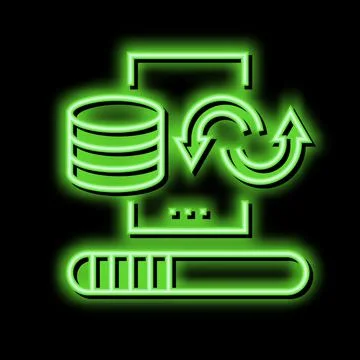 Data cleaning digital processing neon glow icon illustration Stockillustratie