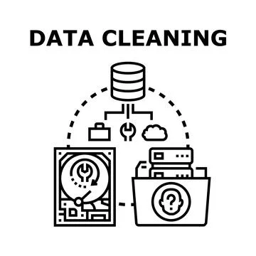 Data cleaning process optimizing information management icon Stock Illustration