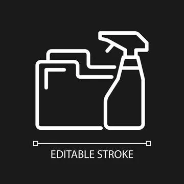 Data cleaning white linear pixel perfect icon for dark theme Stock Illustration