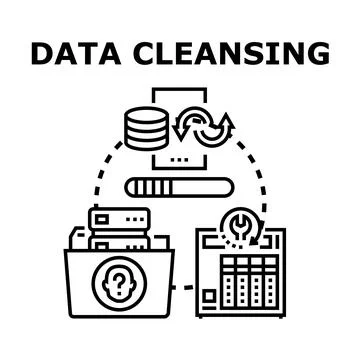 Data cleansing process improving database information quality Stock Illustration