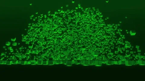 Data cloud animation. Neon green, matrix style cubes explode outwards. 4K Stock Footage 233142007