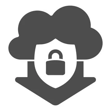 Data cloud with arrow and protection emblem solid icon, web security concept イラスト素材