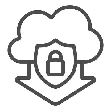 Data cloud with arrow and protection emblem line icon, web security concept 스톡 일러스트