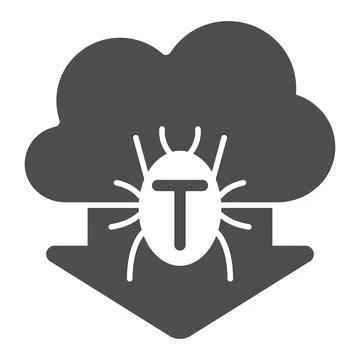 Data cloud with arrow and virus solid icon, web security concept, Virus download Stock Illustration