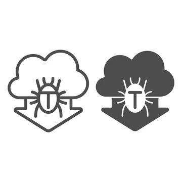Data cloud with arrow and virus line and solid icon, web security concept, Virus Stock Illustration