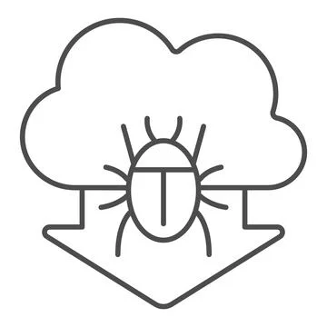 Data cloud with arrow and virus thin line icon, web security concept, Virus Stock Illustration