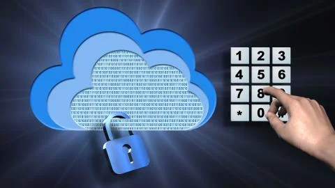 Data cloud with closed padlock - pin input at the numeric keypad Stock Illustration