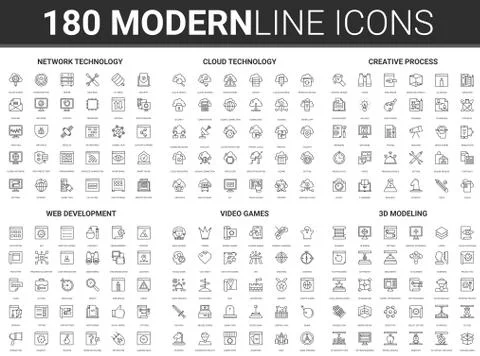 Data cloud digital technology vector illustration, flat thin line icon set of 스톡 일러스트