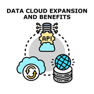 Data cloud expansion and benefits concept visualization Stock Illustration