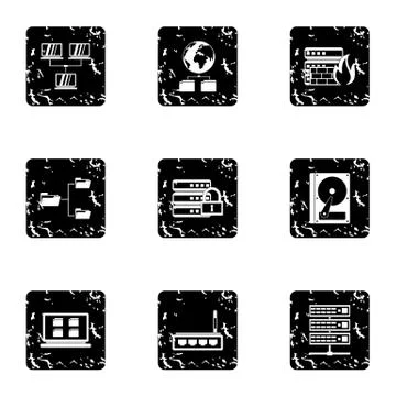 Data cloud icons set, grunge style 스톡 일러스트