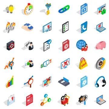 Data cloud icons set, isometric style Stock Illustration