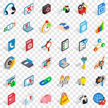 Data cloud icons set, isometric style Stock Illustration