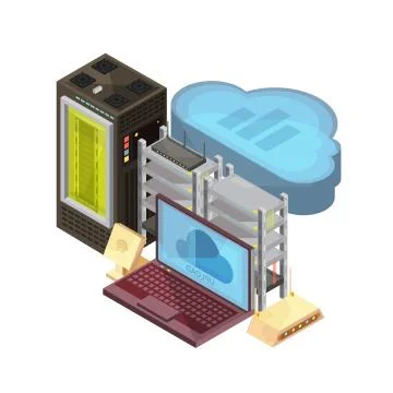 Data Cloud Isometric Composition Stock Illustration