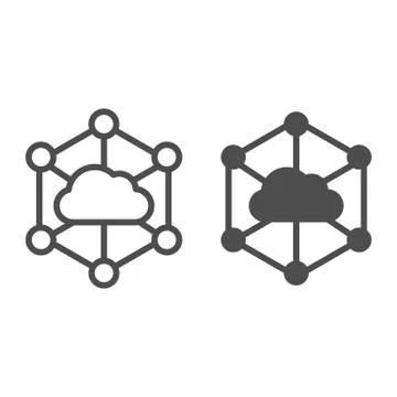 Data cloud line and glyph icon. Computer storage vector illustration isolated on Illustrazione stock