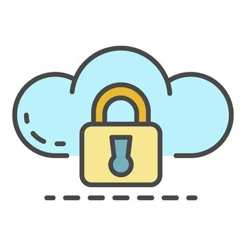 Data cloud lock icon color outline vector Stock Illustration