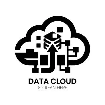 Data Cloud Logo Design with Circuit Board and Digital Network Nodes イラスト素材