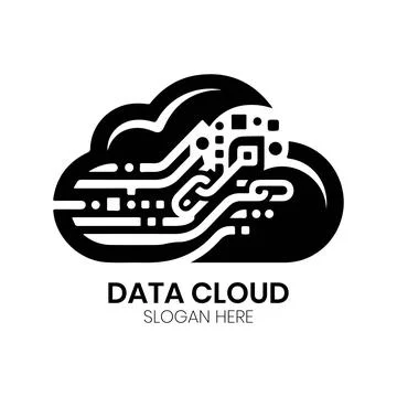Data Cloud Logo Design with Digital Data Streams and Matrix Pattern イラスト素材