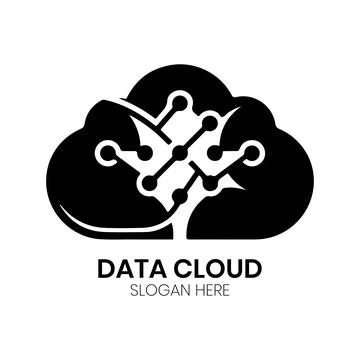Data Cloud Logo Design with Twin Circuit Trees and Neural Network Stock Illustration