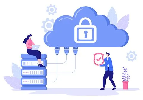 Data Cloud Private Illustration To Access Hosting or Database And Data Protec Stock Illustration