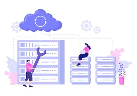 Data Cloud Private Illustration To Access Hosting or Database And Data Protec Stock Illustration