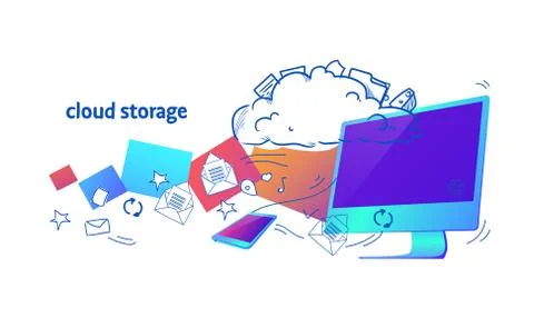 Data cloud storage computer app online synchronization security database concept Stock Illustration