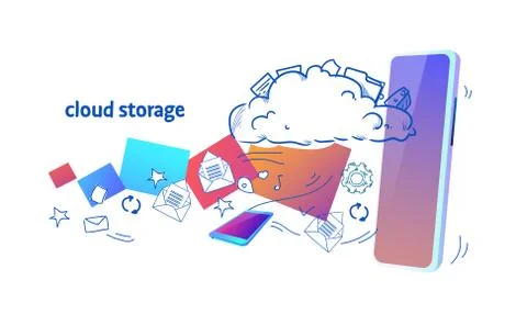 Data cloud storage mobile app online synchronization security database concept Stock Illustration