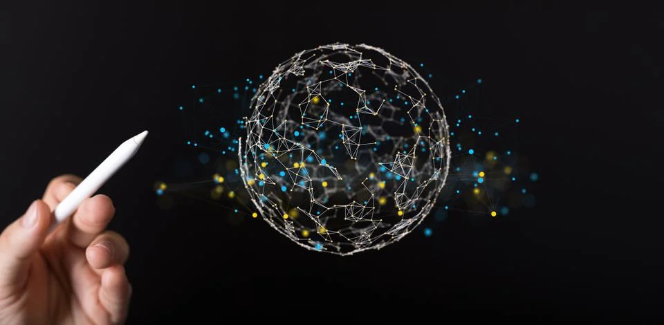 Data cloud storage network from colorful lines isolated on the black background Foto stock