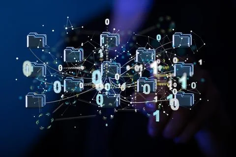 Data cloud storage network with lines, triangles, and particle style design Stock Illustration