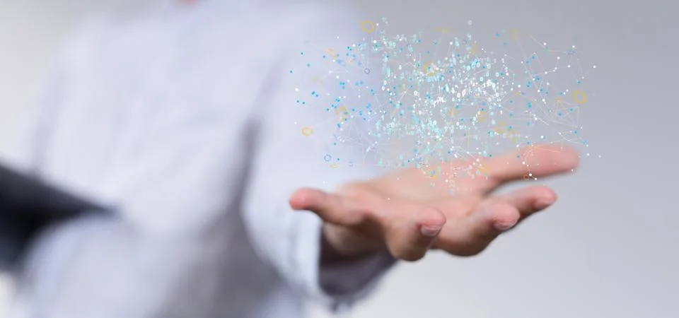 Data cloud storage network from lines, triangles and particle style desig Stock Photos