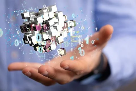 Data cloud storage network from lines, triangles and particle style design. Stock Photos