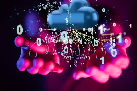 Data cloud storage network from lines, triangles and particle style design. Stock Photos