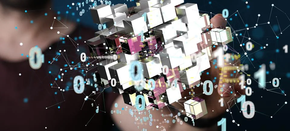 Data cloud storage network from lines, triangles and particle style design. Foto stock