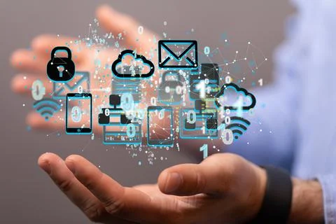 Data cloud storage network from lines, triangles, and particle style design. 3d Stock Photos